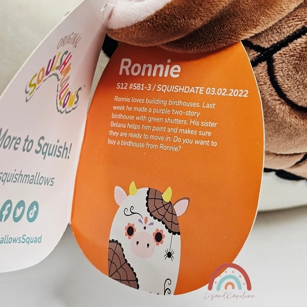 New! Squishmallows Ronnie Cow Plush with Spider Sugar Skull